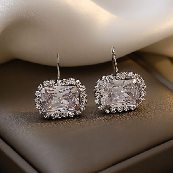 

Geometric Rhinestone Decor Earrings, Silver