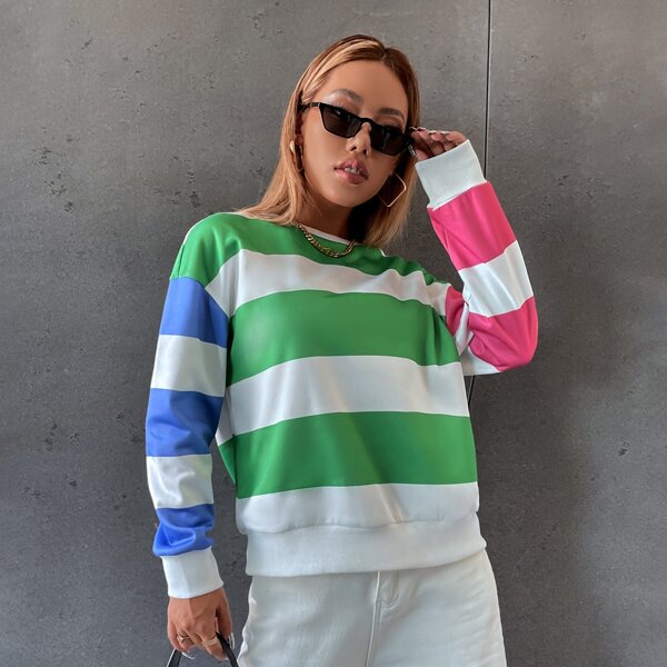 

Color Block Striped Drop Shoulder Pullover, Multicolor