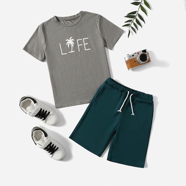 

Boys Letter Graphic Tee & Shorts Set, Multicolor