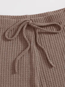 Muchica Waffle Knit Cami Top & Drawstring Leggings Set - Mocha Brown - View 5