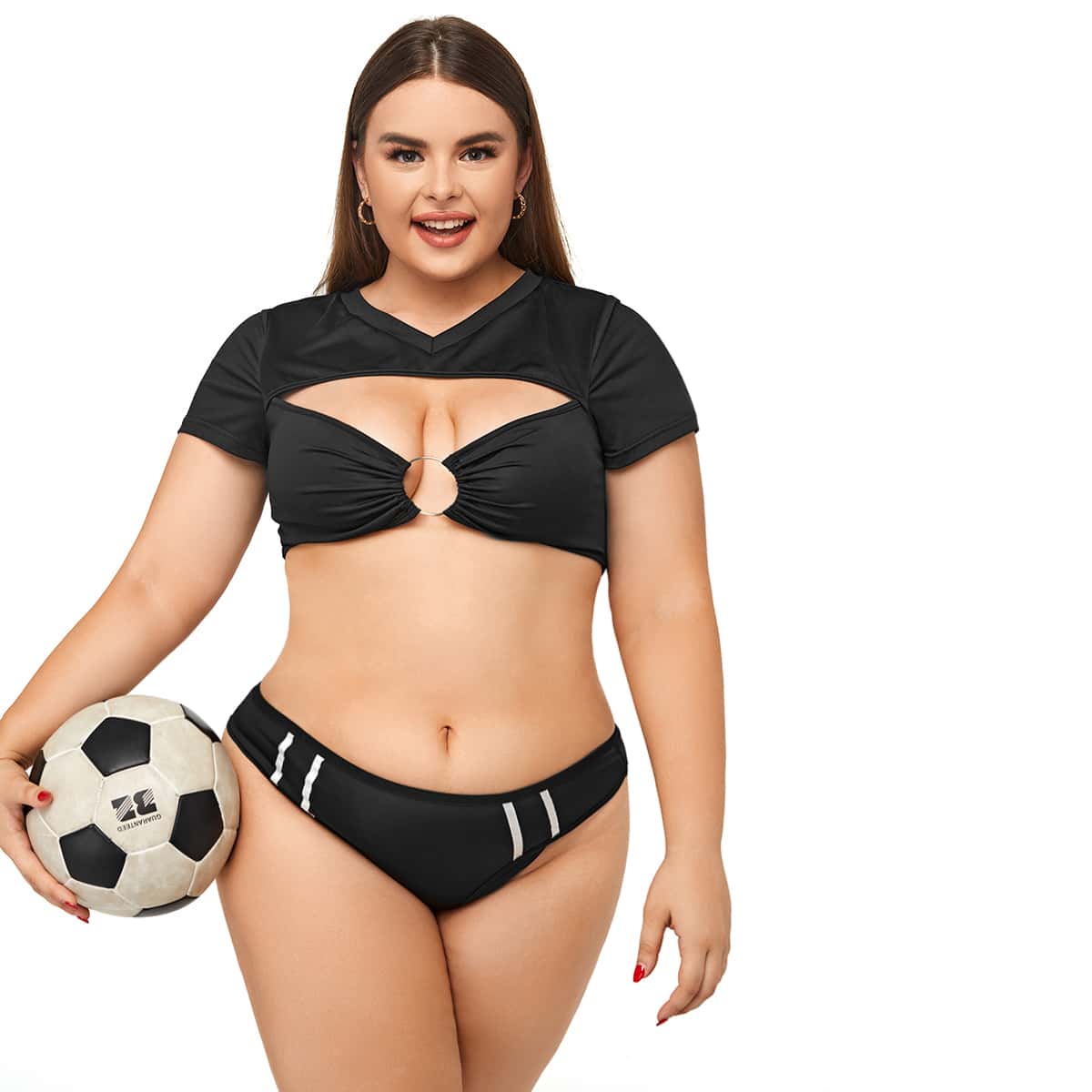 

Plus Number Graphic Ring Linked Cheerleader Costume Set, Black
