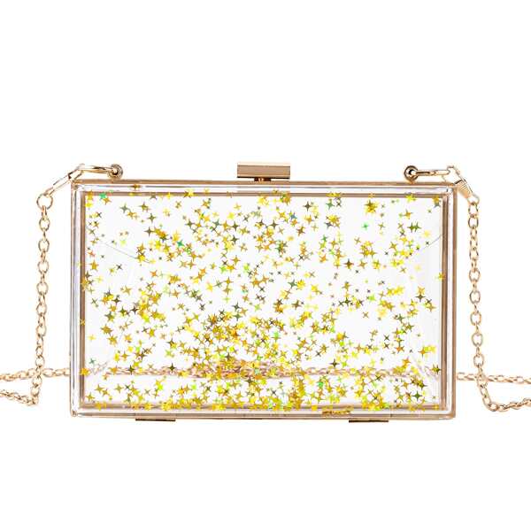 

Clear Glitter Star Decor Chain Box Bag