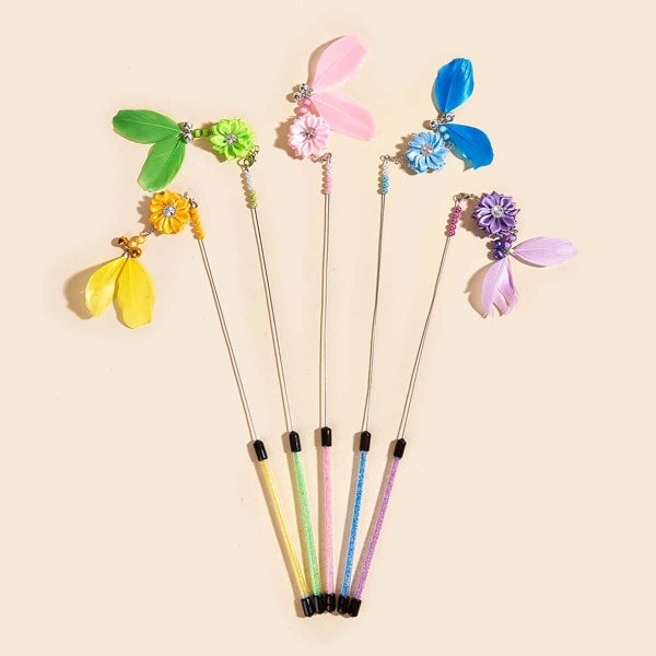 

1pc Flower Design Random Color Cat Teaser Stick, Multicolor