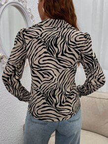 SHEIN Frenchy Zebra Print Button Front Blouse Women Shirt Winter Elegant