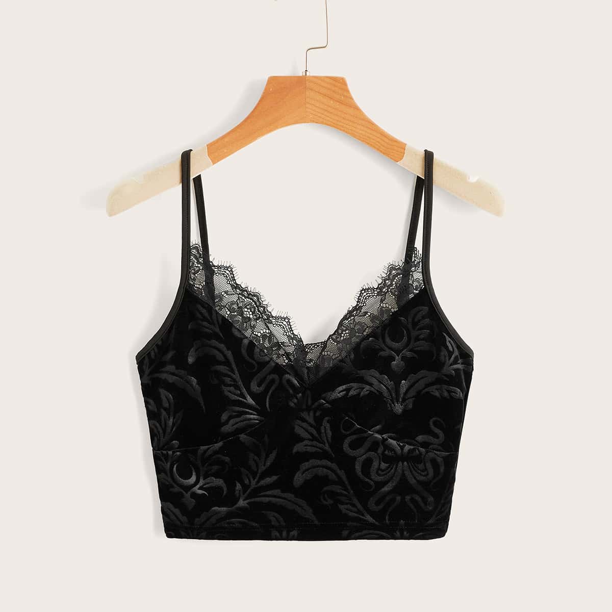 

Contrast Lace Cami Top, Black