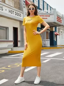Mulvari Vestido ajustado con estampado de letra - Amarillo - Ver 1