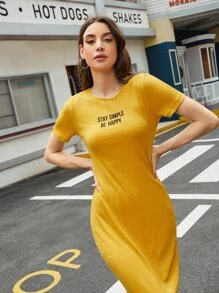 Mulvari Vestido ajustado con estampado de letra - Amarillo - Ver 3