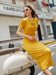 Mulvari Vestido ajustado con estampado de letra - Amarillo - Ver 5
