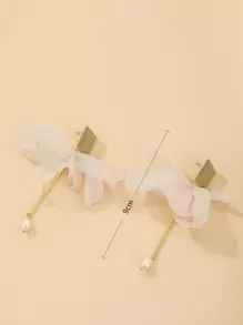 Andkiss 假珍珠和布料蝴蝶結裝飾吊墜耳環 - 彩色 - 查看 3