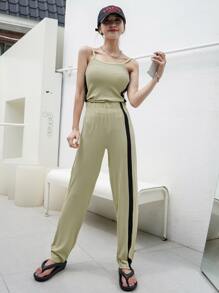 DAZY con costura lateral en contraste Top de tirantes con Pantalones - Verde Lima - Ver 5