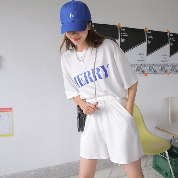 

Letter Graphic Tee With Shorts, White
