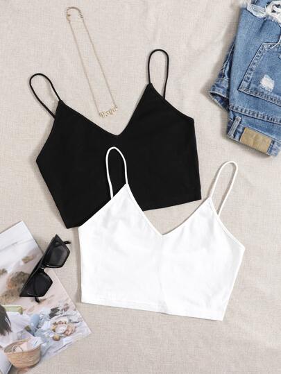 taglie forti 2 pezzi Top corto con bretelle sottile monocolore