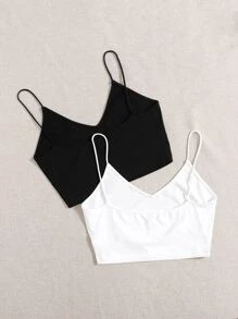 SHEIN EZwear Plus 2pcs Solid Crop Cami Top - Black and White - View 2