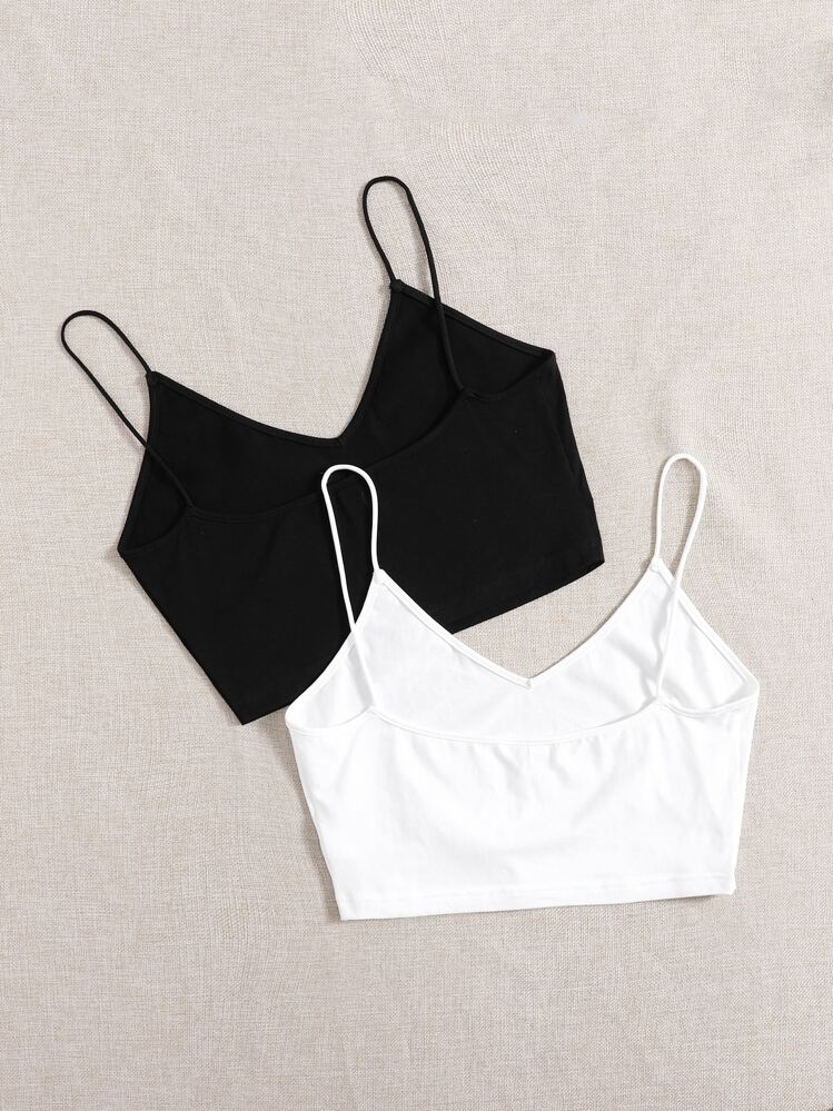 SHEIN EZwear Plus 2pcs Solid Crop Cami Top - Black and White - View 2