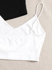 SHEIN EZwear Plus 2pcs Solid Crop Cami Top - Black and White - View 4