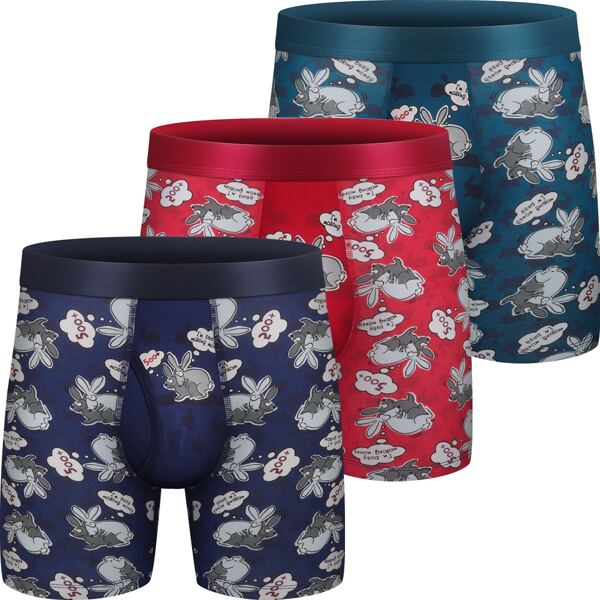 

Men 3pcs Rabbit Print Boxer Brief, Multicolor