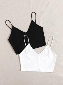 SHEIN EZwear Plus 2pcs Solid Crop Cami Top - Black and White - View 3