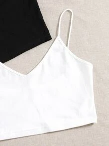 SHEIN EZwear Plus 2pcs Solid Crop Cami Top - Black and White - View 7