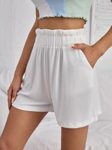 SHEIN Unity Shorts unicolor de talle alto - Blanco - Ver 3