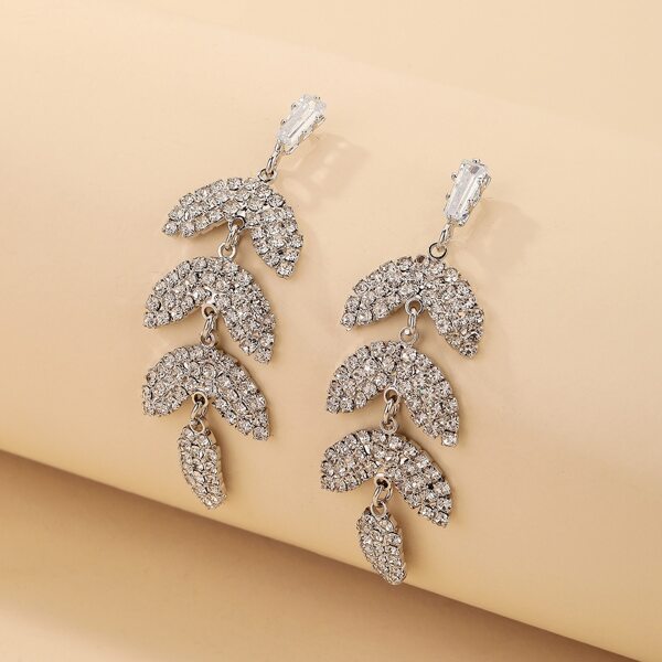 

Rhinestone Leaf Drop Earrings, Silver
