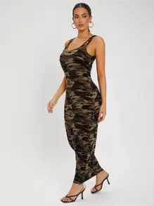 SHEIN SXY 迷彩大圓領緊身連衣裙 - 軍綠色 - 查看 5