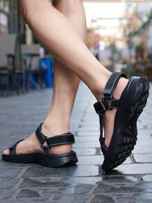 Men Minimalist Hook-and-loop Fastener Strap Sport Sandals - Black - View 2