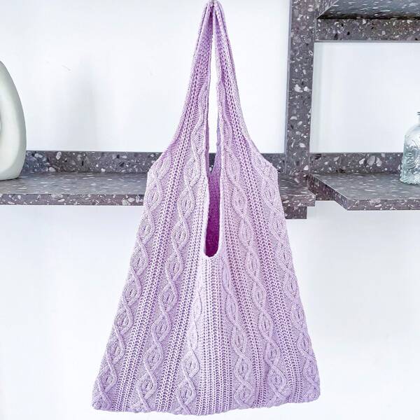 

Geometric Pattern Knitting Tote Bag, Purple