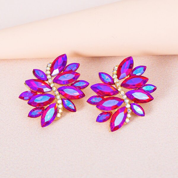 

Rhinestone Decor Stud Earrings, Hot pink