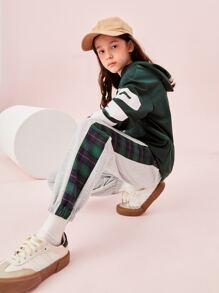 SHEIN 女孩字母圖案拼接側縫衛褲 - 淺灰色 - 查看 4