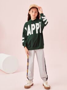 SHEIN 女孩字母圖案拼接側縫衛褲 - 淺灰色 - 查看 6