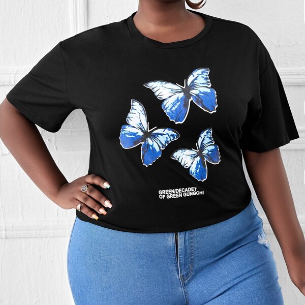 

Plus Butterfly & Letter Graphic Tee, Black