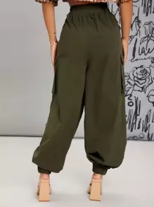 SHEIN SXY High Waist Single Breasted Utility Pocket Cargo Pants
