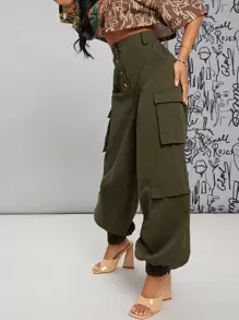 SHEIN SXY High Waist Single Breasted Utility Pocket Cargo Pants