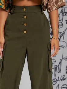 SHEIN SXY High Waist Single Breasted Utility Pocket Cargo Pants