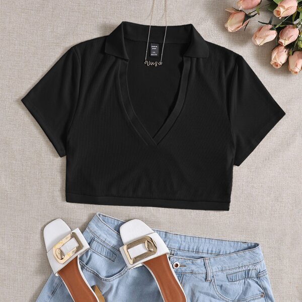 

Plus Solid Crop Tee, Black