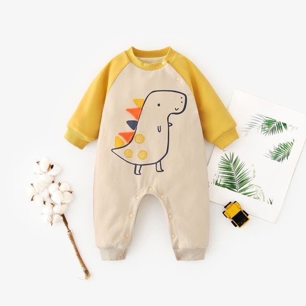 

Baby Boy Dinosaur Raglan Sleeve Thermal Jumpsuit, Multicolor