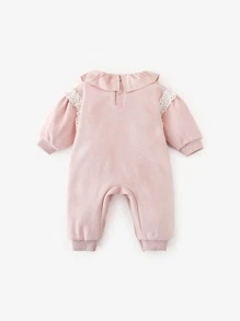 Peninsula Baby 嬰兒卡通圖案字母刺繡網眼刺繡邊保暖連身褲 - 淺粉色 - 查看 2