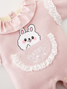 Peninsula Baby 嬰兒卡通圖案字母刺繡網眼刺繡邊保暖連身褲 - 淺粉色 - 查看 6