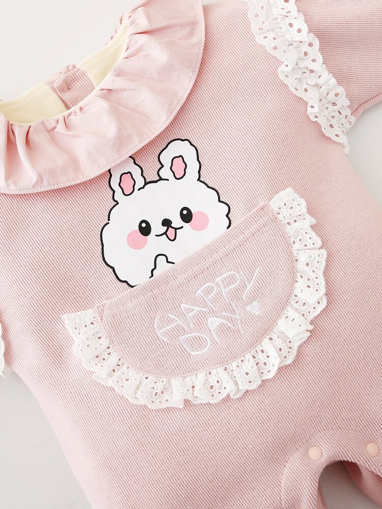 Peninsula Baby 嬰兒卡通圖案字母刺繡網眼刺繡邊保暖連身褲 - 淺粉色 - 查看 6
