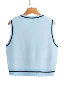 Chaleco suéter con patrón de cráneo - Celeste - Ver 2