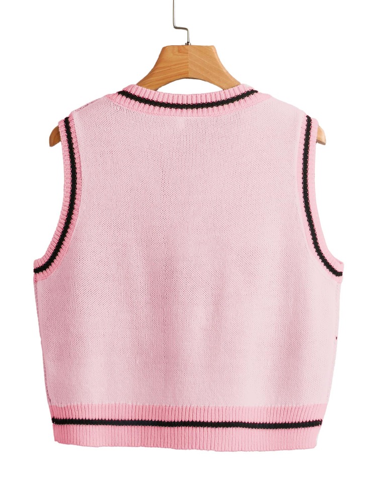 Skull Pattern Sweater Vest - Pink - View 2