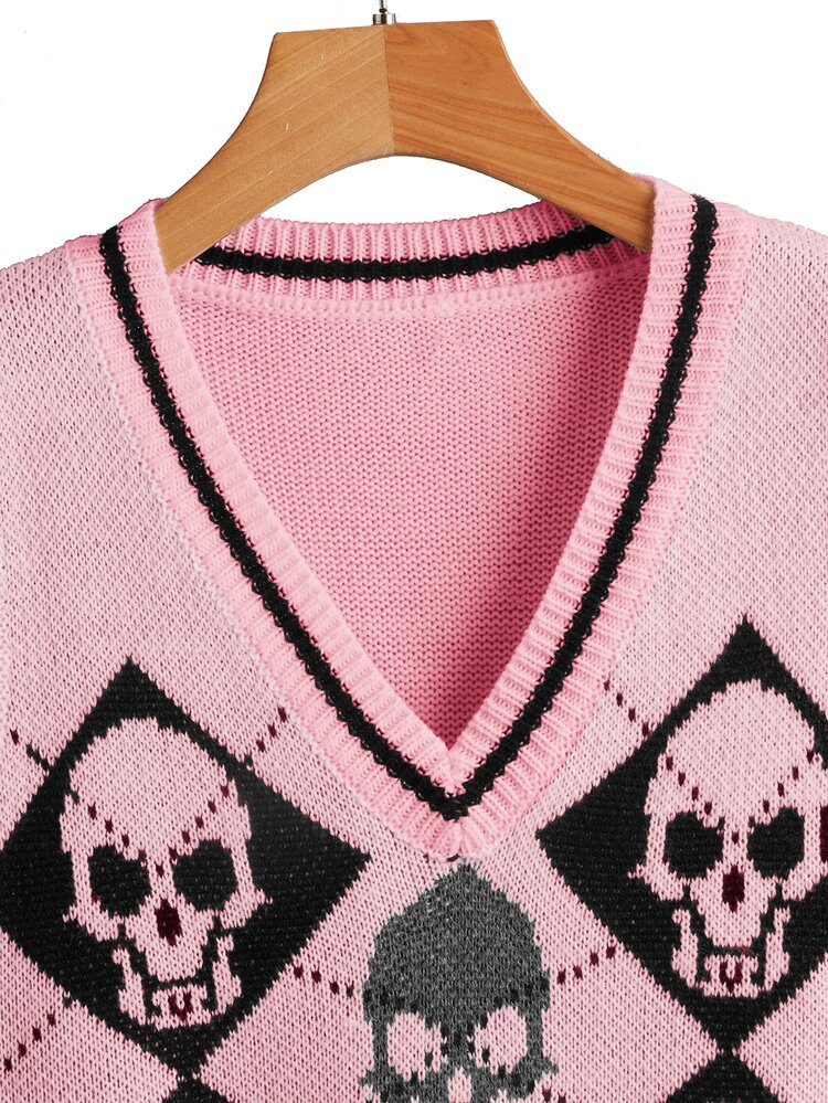 Skull Pattern Sweater Vest - Pink - View 4