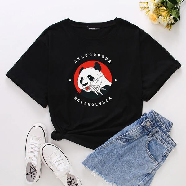 

Plus Panda & Letter Graphic Tee, Black