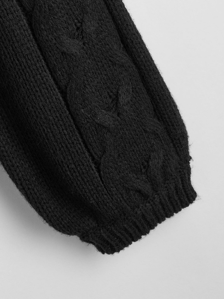 High Neck Cable Knit Sweater - Black - View 4