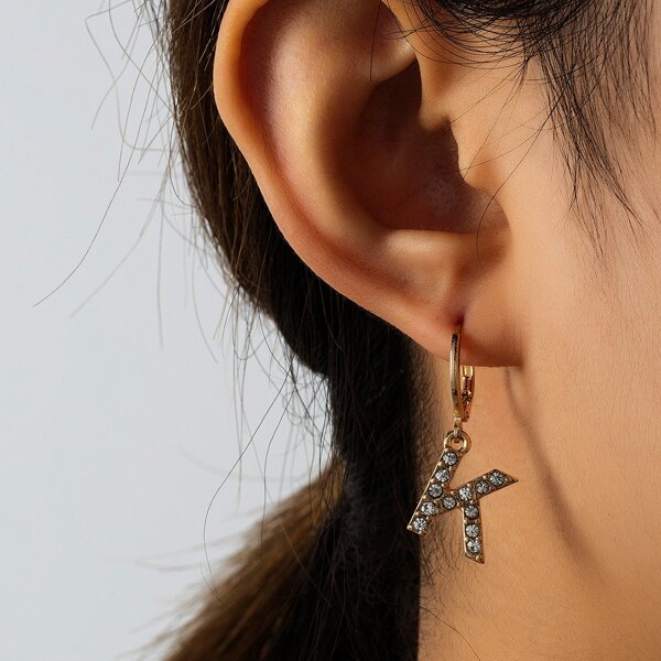 

Rhinestone Letter Drop Earrings, Gold
