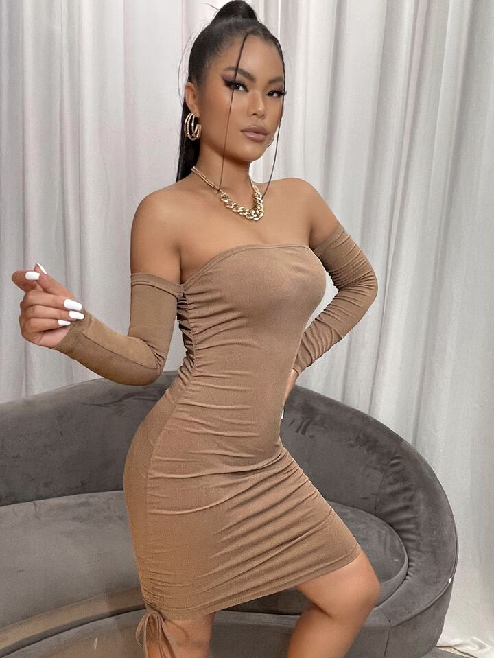 SHEIN Off Shoulder Ruched Bodycon Dress