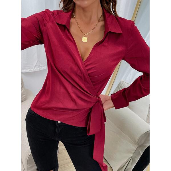 

Wrap Tie Side Blouse, Burgundy