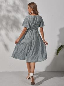 SHEIN VCAY Ditsy Floral Drawstring Waist Dress - Multicolor - View 2