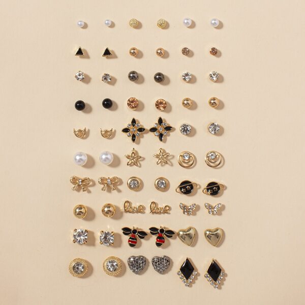 

30pairs Bow & Heart Design Stud Earrings, Multicolor
