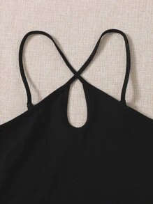 SHEIN EZwear 2 Packs Keyhole Neck Halter Top - Black and White - View 5